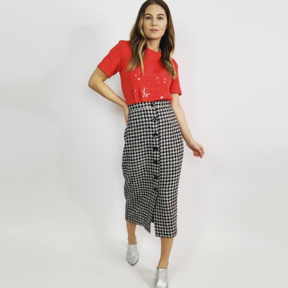 Zara Dresses & Skirts - SALE Zara Houndstooth Midi Button Front Skirt